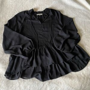 Loft Black Sheer Tunic Top with Puffed Long Sleeve Size XXL